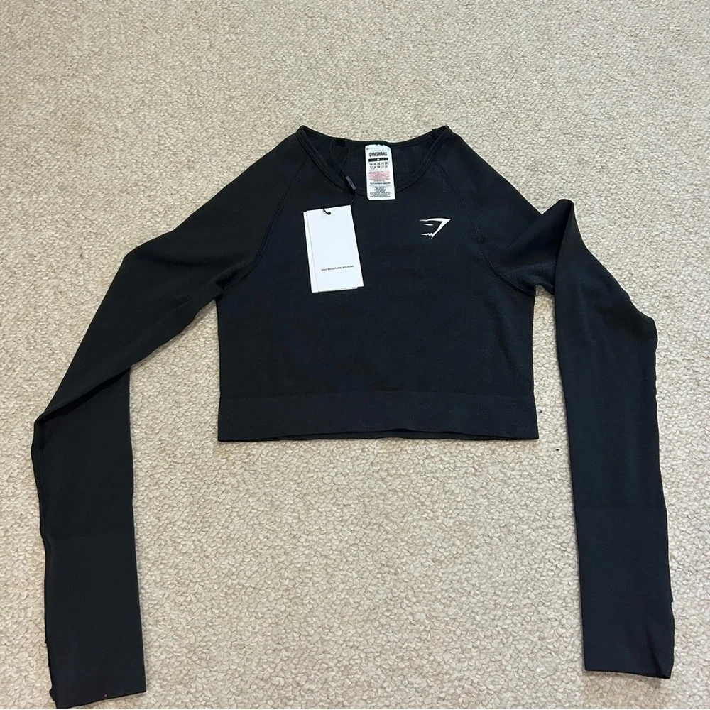 Gymshark Vital Seamless Crop Top women's medium black marl NWT Workout Athletic - Picture 2 of 14